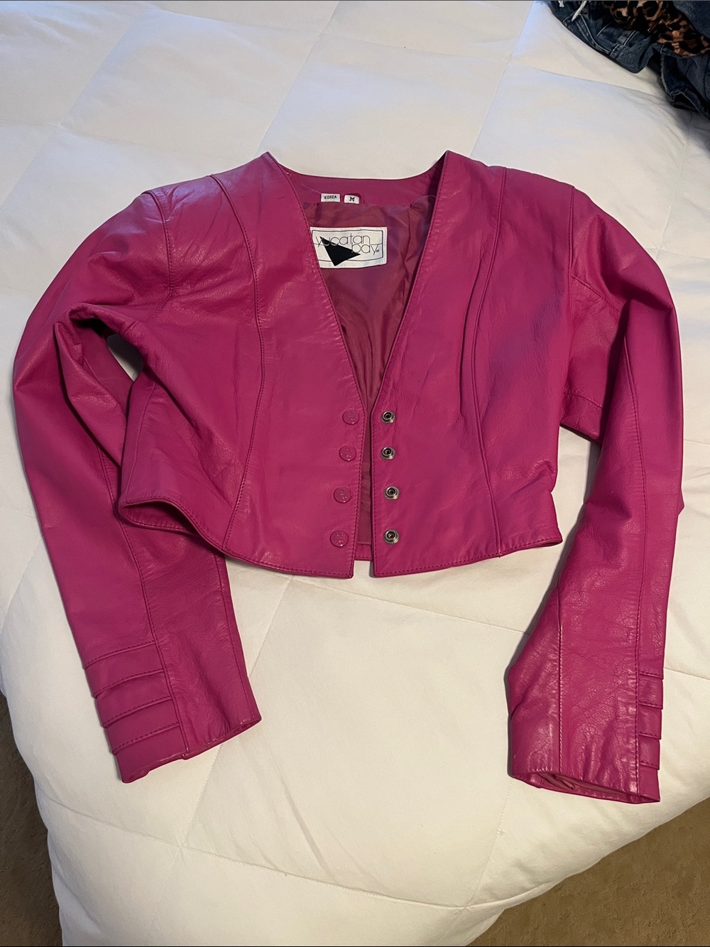 Cropped Hot Pink Leather Jacket - Women